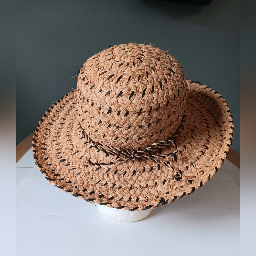 Panama Jack Womens Woven Straw Sun Hat Vacation Gardening Travel With Twine Bow